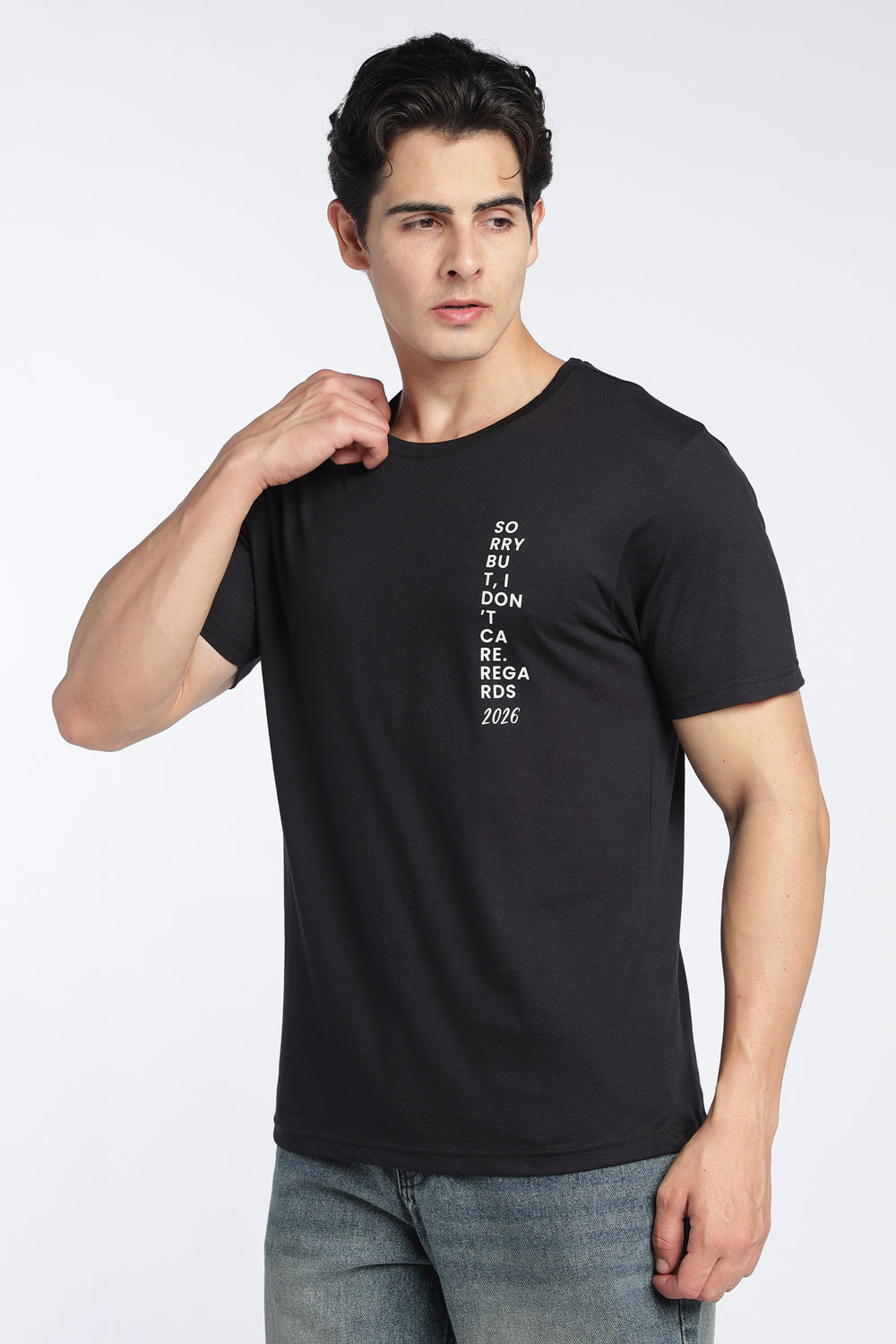 Mens Regular Black Letter Printed T-Shirt - Image 5