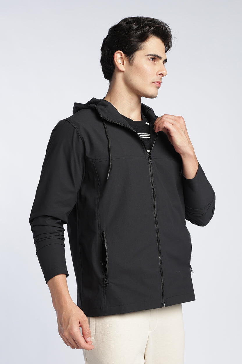 Black Wear Regular Fit Hooded Jacket For Men - Image 4