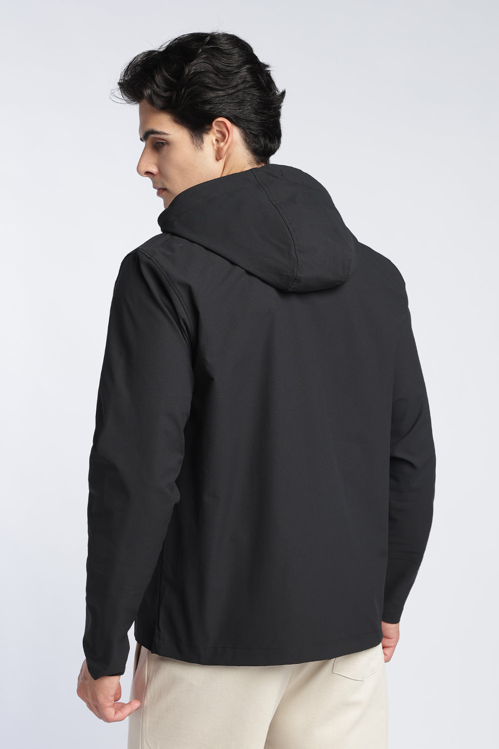 Black Wear Regular Fit Hooded Jacket For Men - Image 5