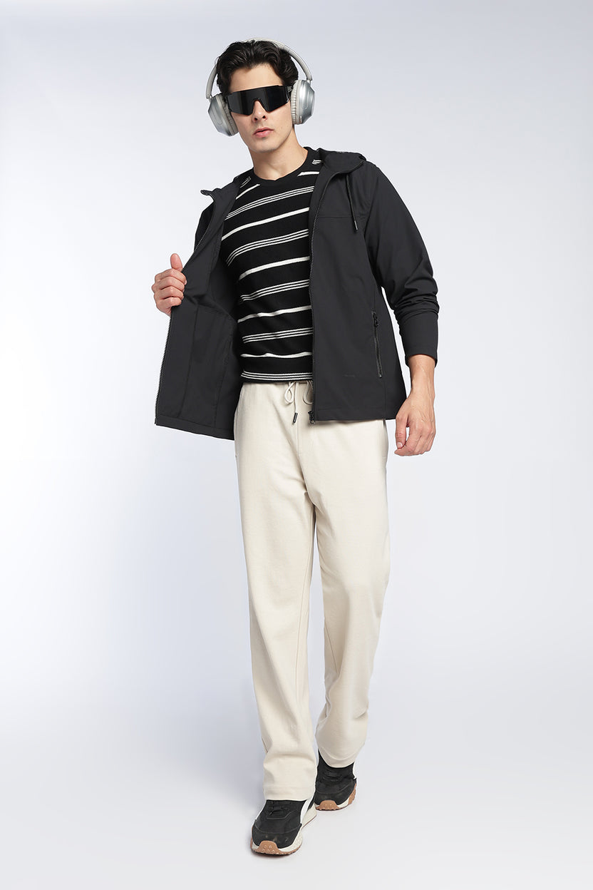 Black Wear Regular Fit Hooded Jacket For Men - Image 6