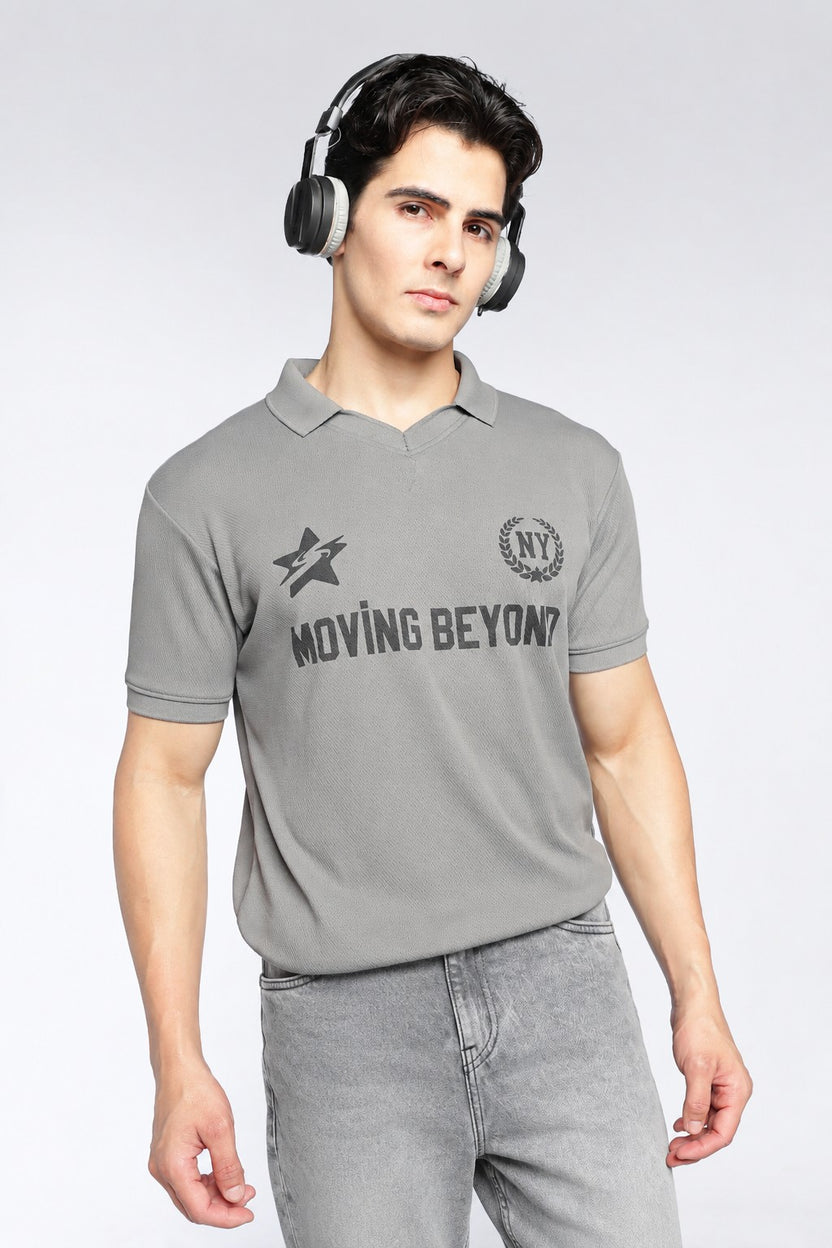 Mens Regular Digital Print Grey Polo - Image 1