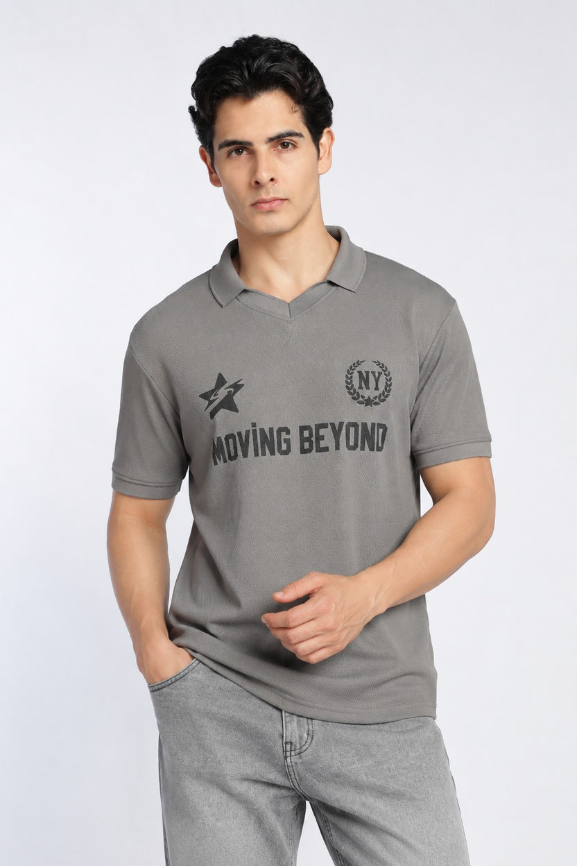 Mens Regular Digital Print Grey Polo - Image 2