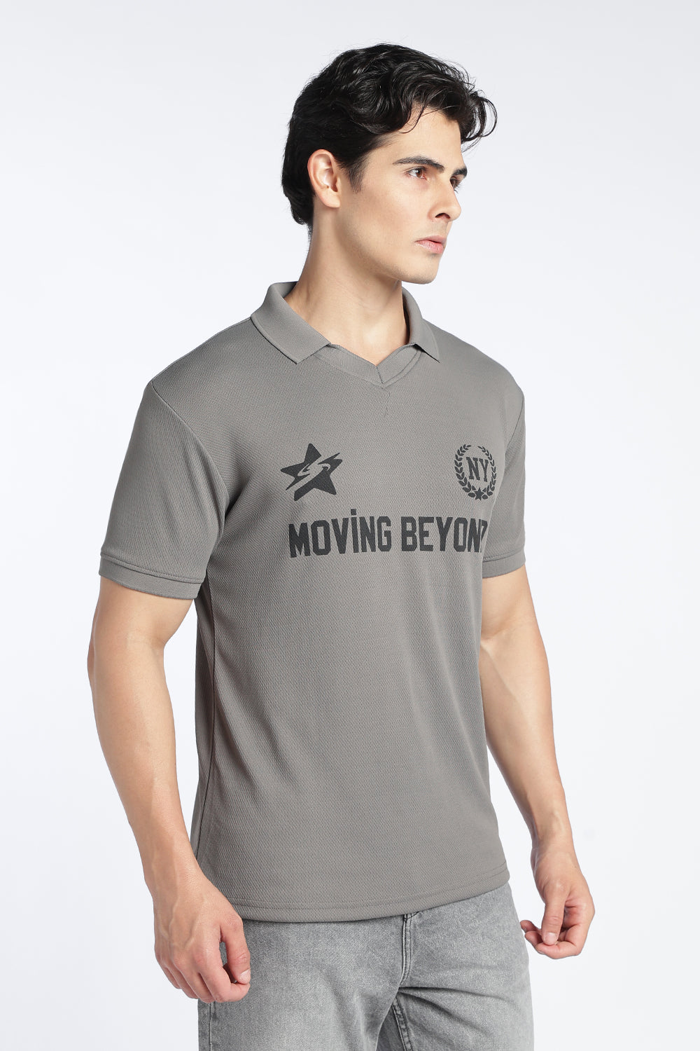 Mens Regular Digital Print Grey Polo - Image 4