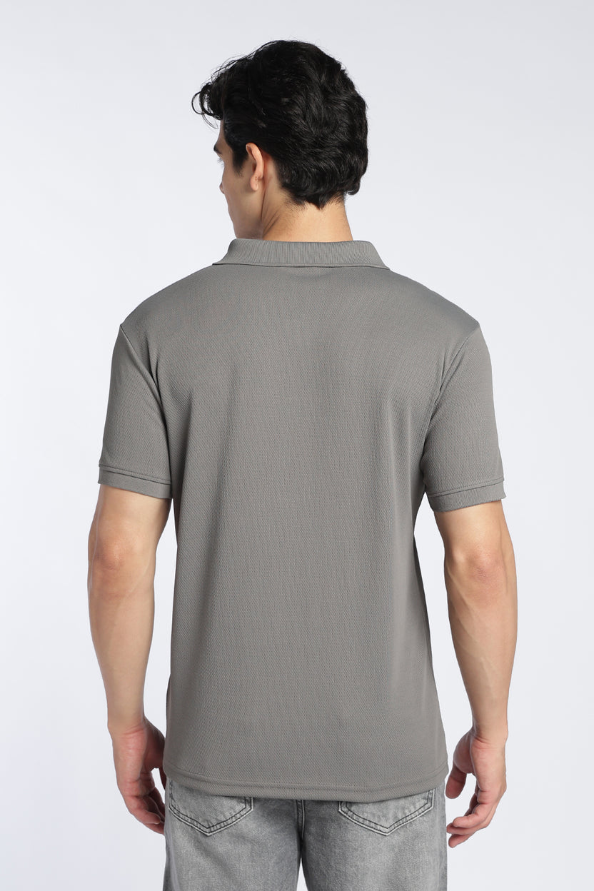 Mens Regular Digital Print Grey Polo - Image 5