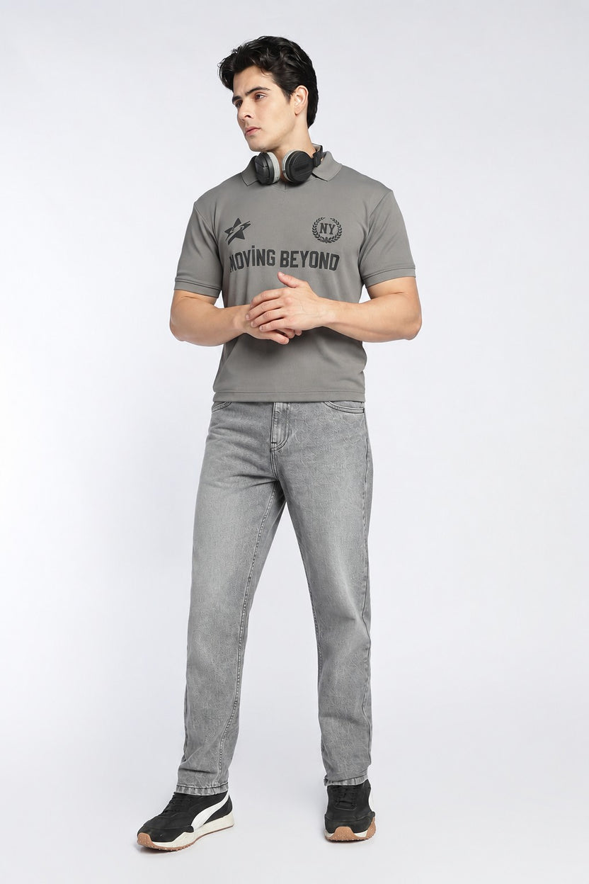 Mens Regular Digital Print Grey Polo - Image 6