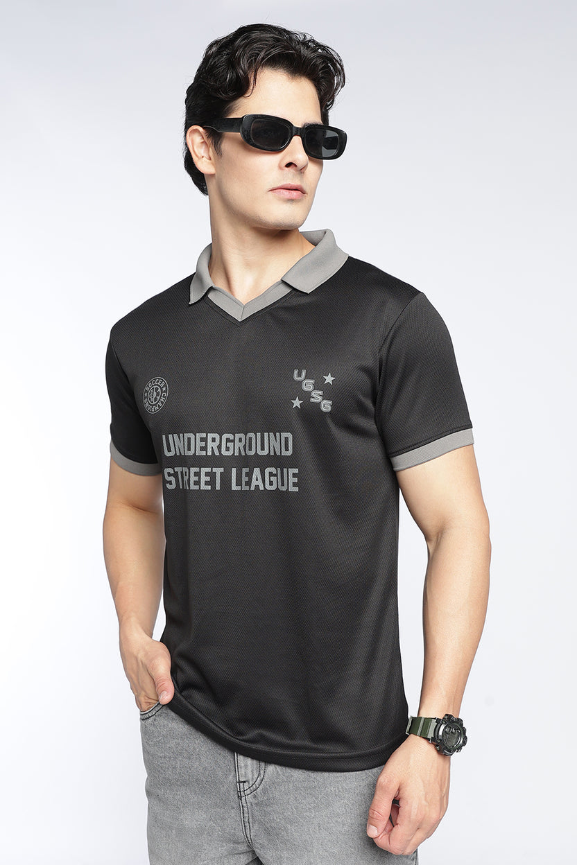 Mens Regular Digital Print Black Polo - Image 1