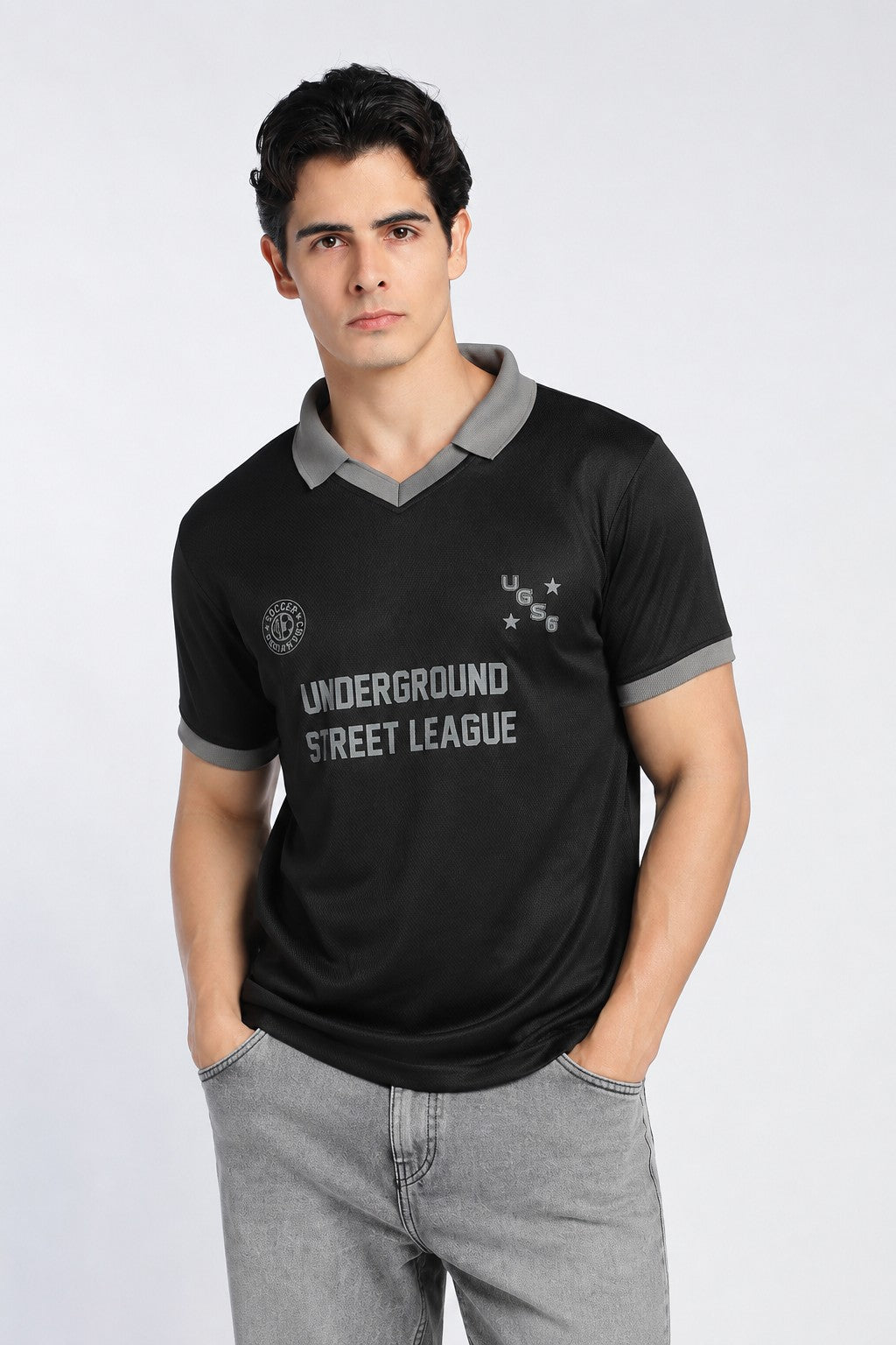 Mens Regular Digital Print Black Polo - Image 2