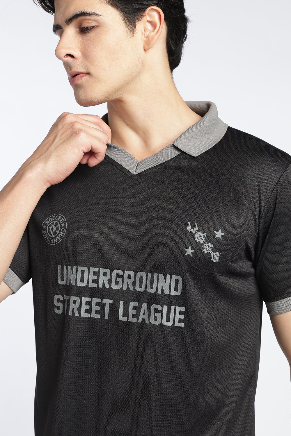 Mens Regular Digital Print Black Polo - Image 3
