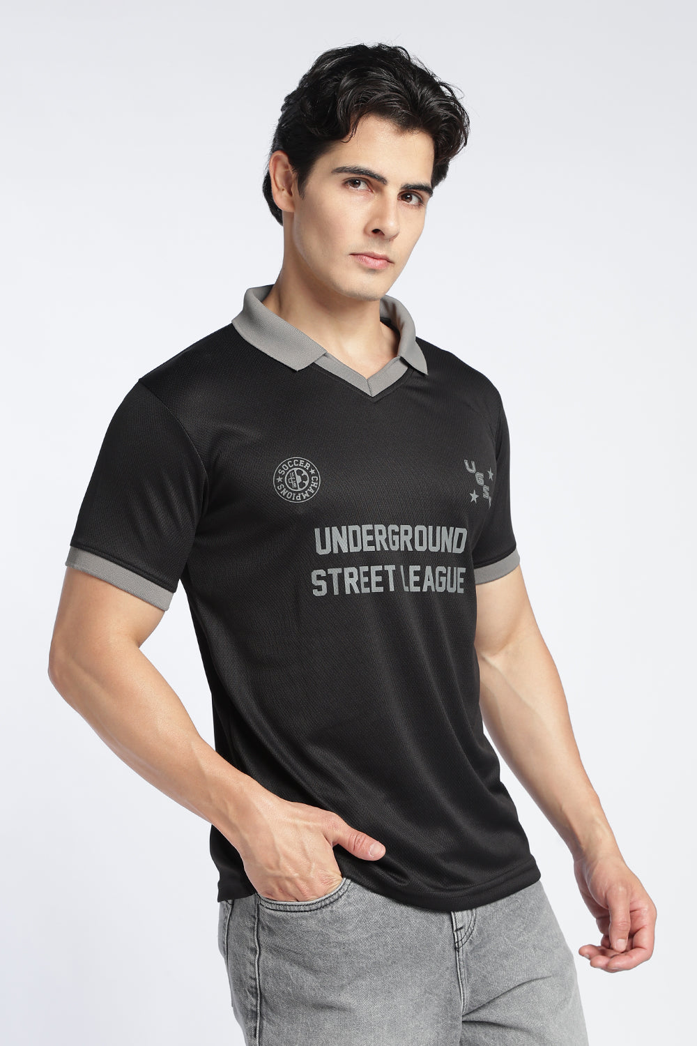 Mens Regular Digital Print Black Polo - Image 4