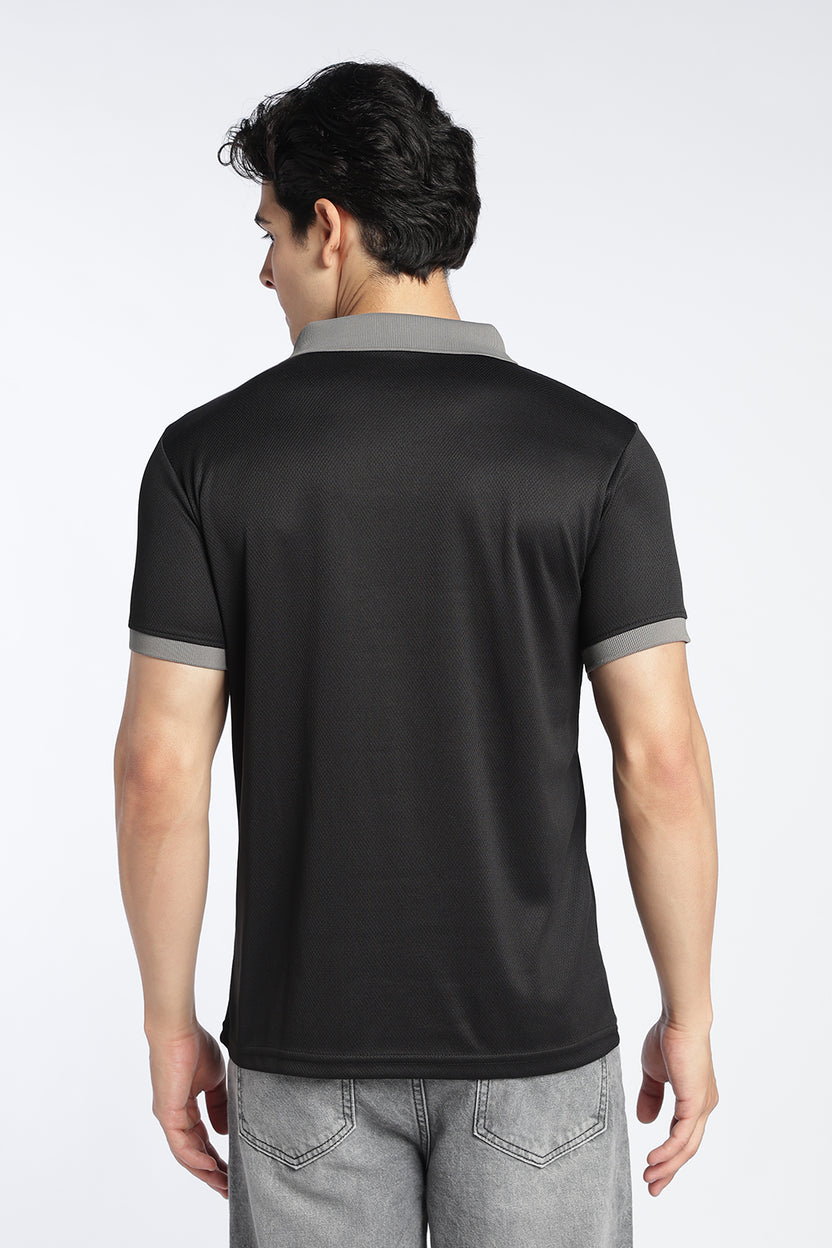 Mens Regular Digital Print Black Polo - Image 5