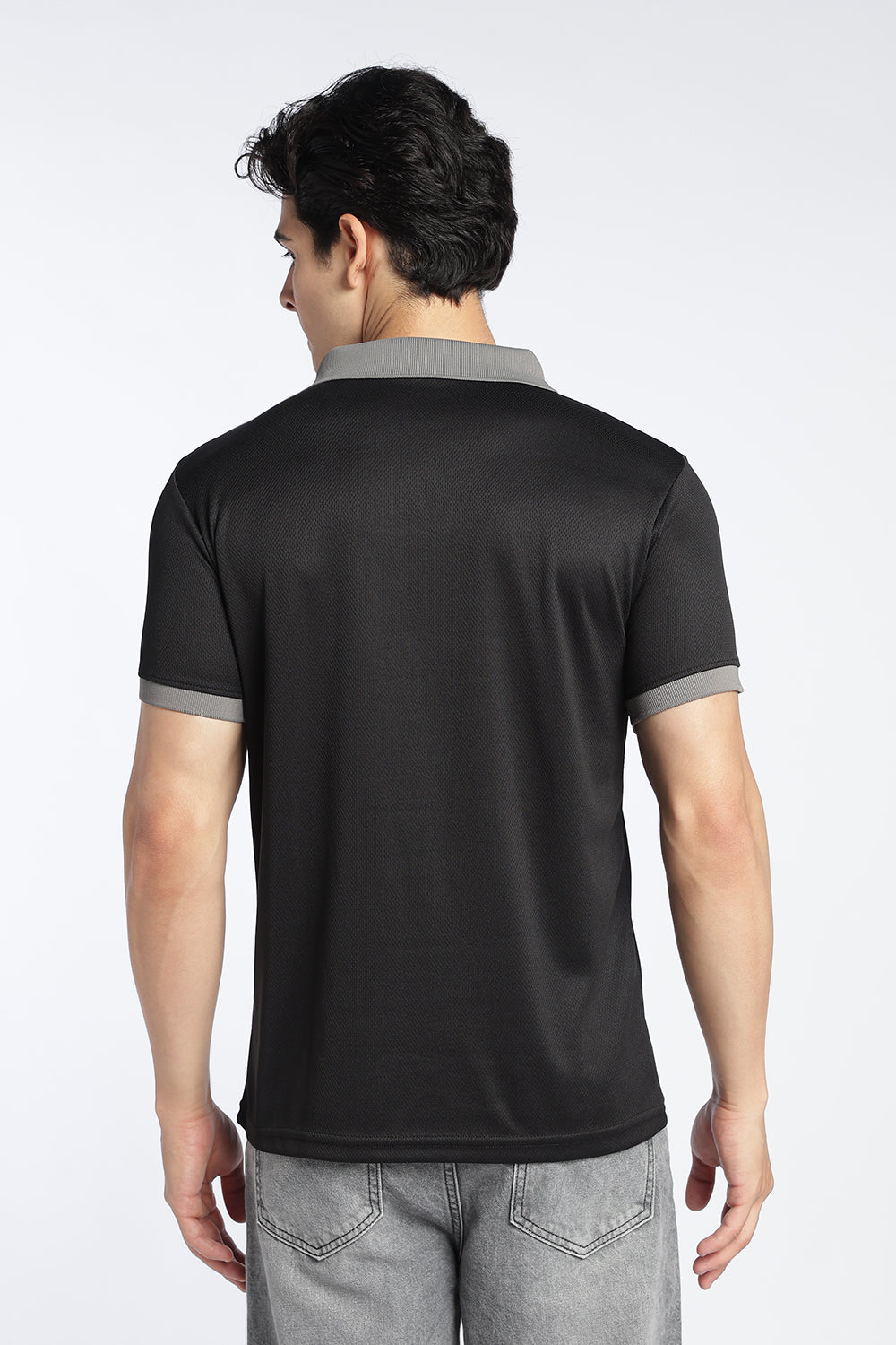 Mens Regular Digital Print Black Polo - Image 5