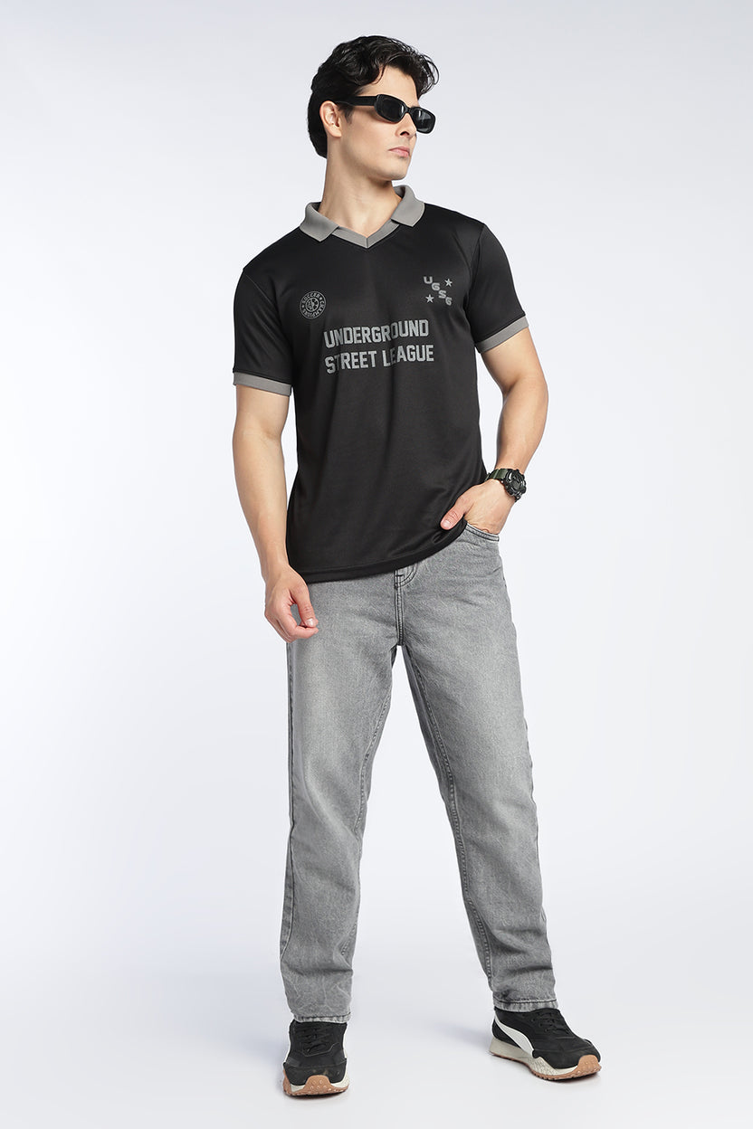 Mens Regular Digital Print Black Polo - Image 6