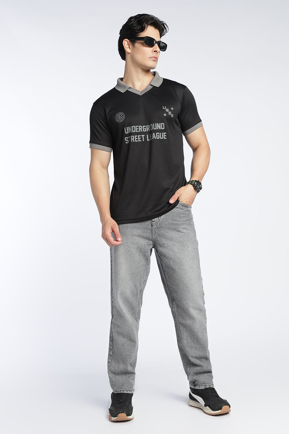 Mens Regular Digital Print Black Polo - Image 6
