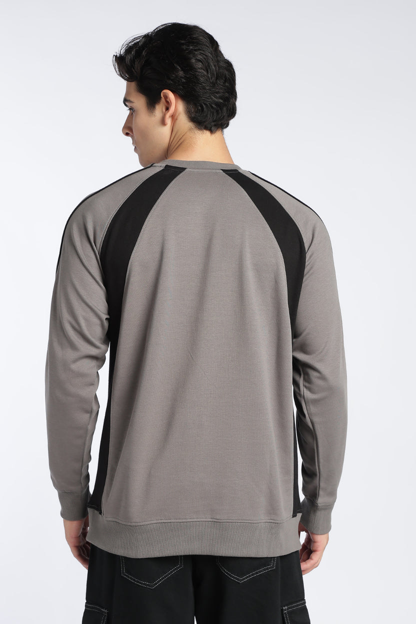 Grey Raglan Sleeves Regular Fit Sweatshirt For Men - Image 5