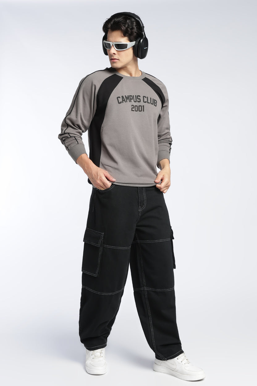 Grey Raglan Sleeves Regular Fit Sweatshirt For Men - Image 6
