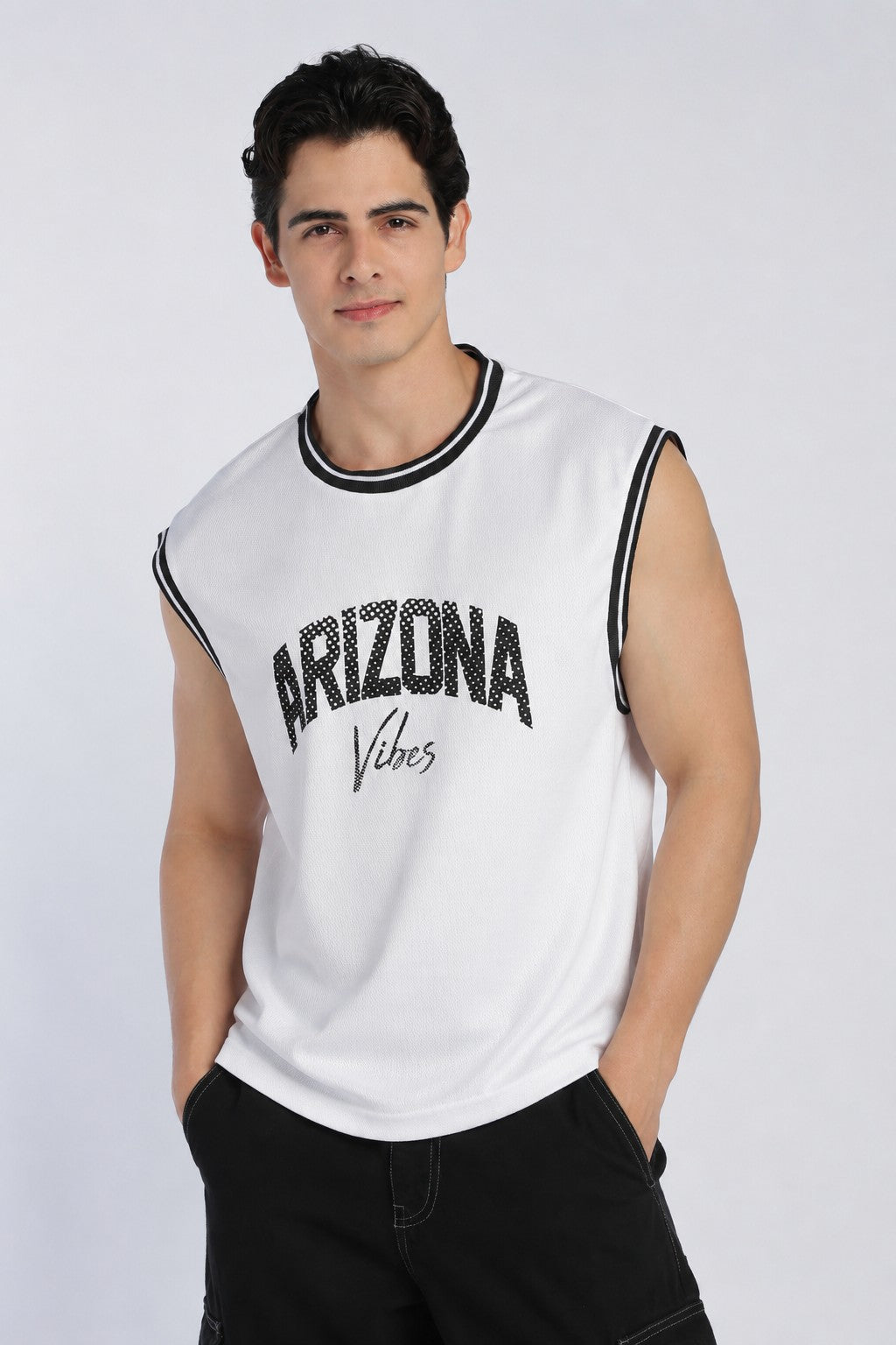 White Graphic Regular Fit Vest For Men - Image 1