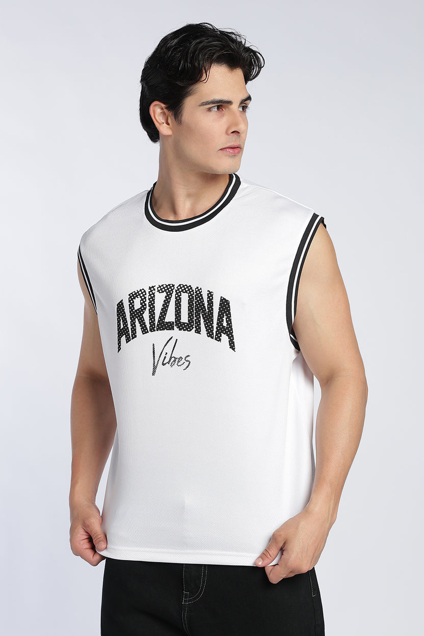 White Graphic Regular Fit Vest For Men - Image 4