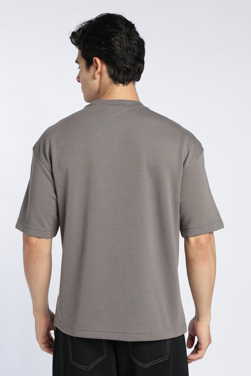 Grey Cotton Blend Boxy Fit T-Shirt For Men - Image 5