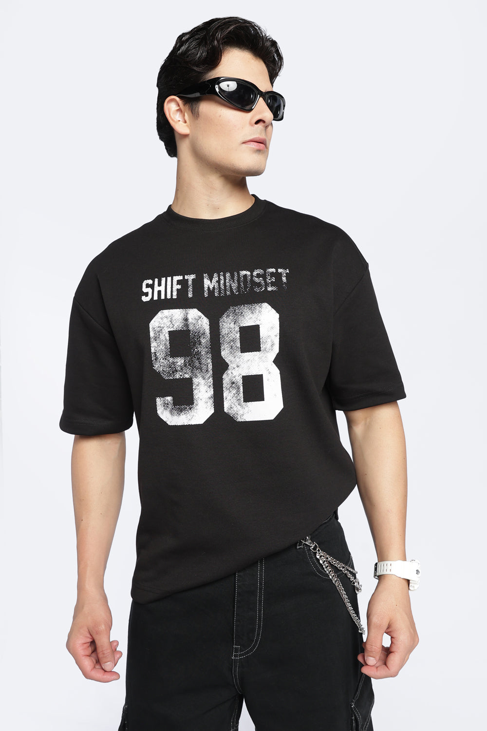 Black Letter Cotton Blend Regular Fit T-Shirt For Men - Image 1