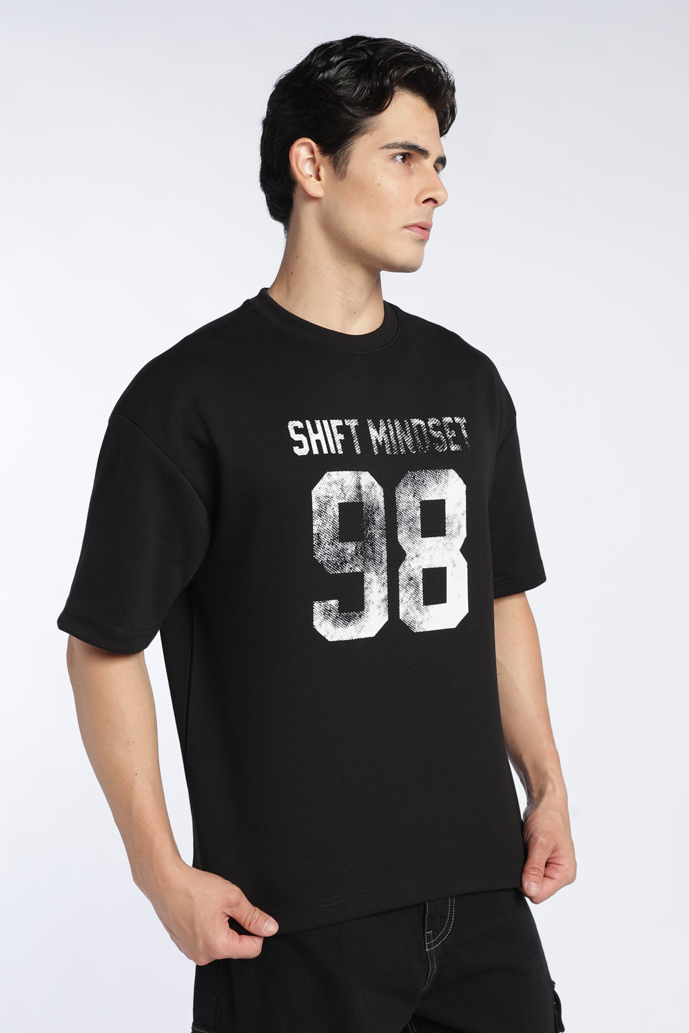 Black Letter Cotton Blend Regular Fit T-Shirt For Men - Image 4