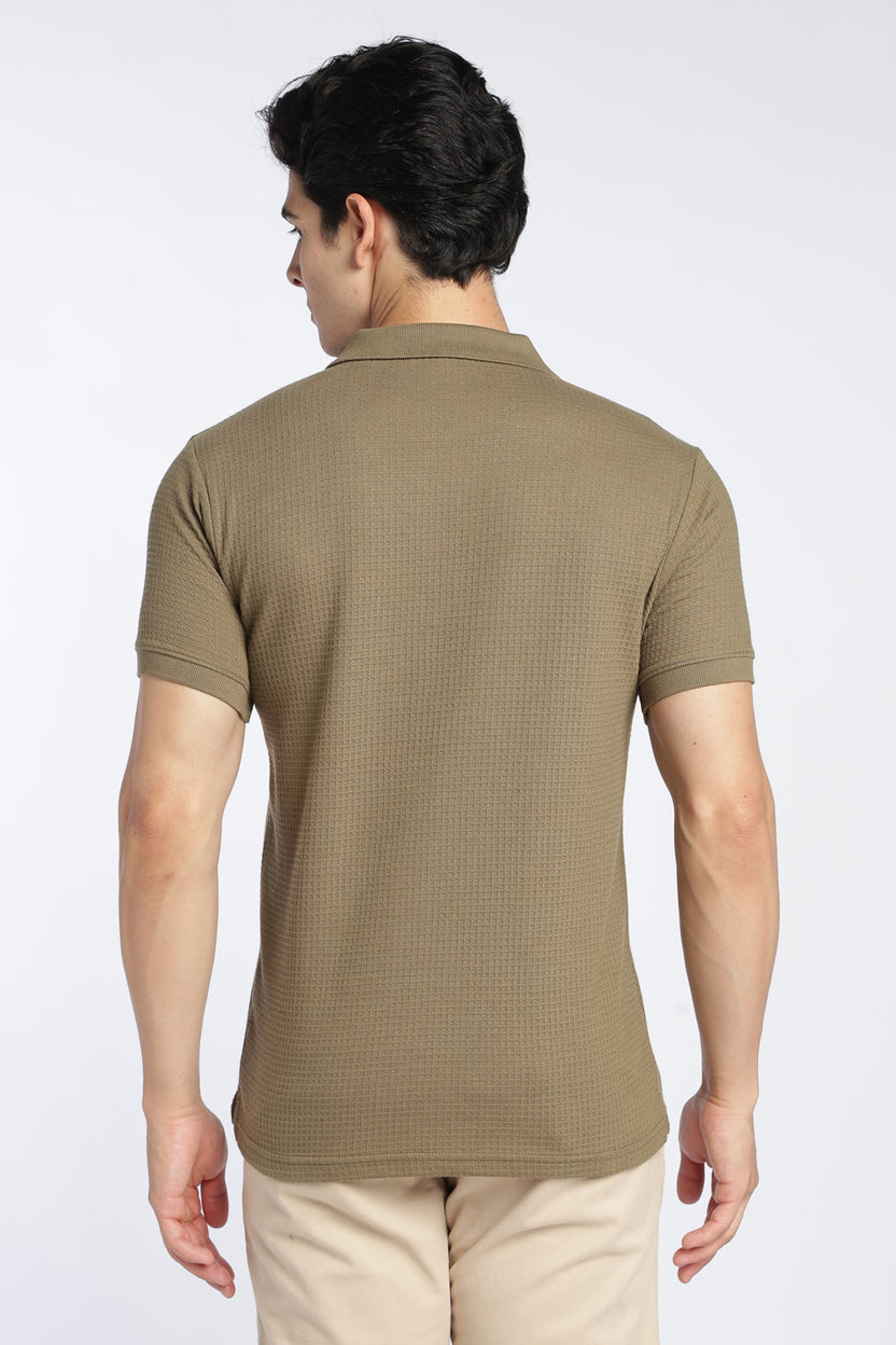 Mens Regular Olive Textured Polo - Image 5