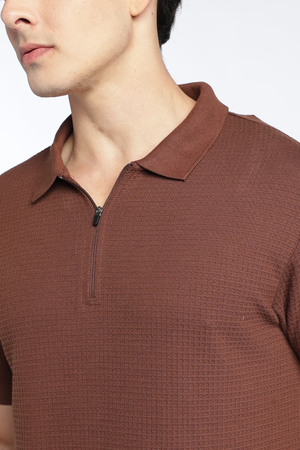 Mens Regular Brown Textured Polo - Image 3