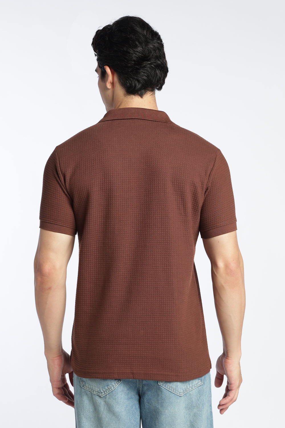 Mens Regular Brown Textured Polo - Image 5