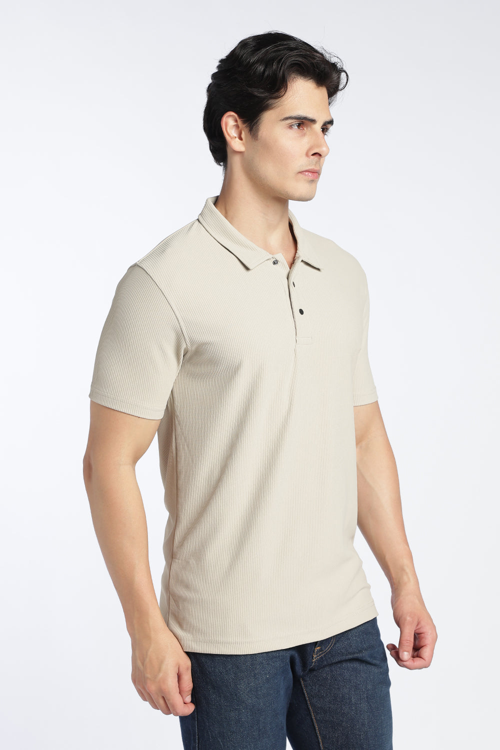 Off White Textured Regular Fit Polo T-Shirt For Men - Image 4
