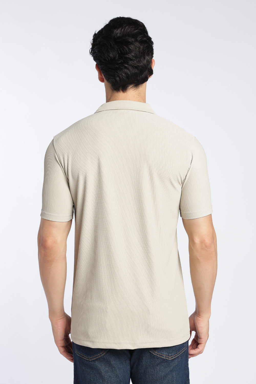 Off White Textured Regular Fit Polo T-Shirt For Men - Image 5