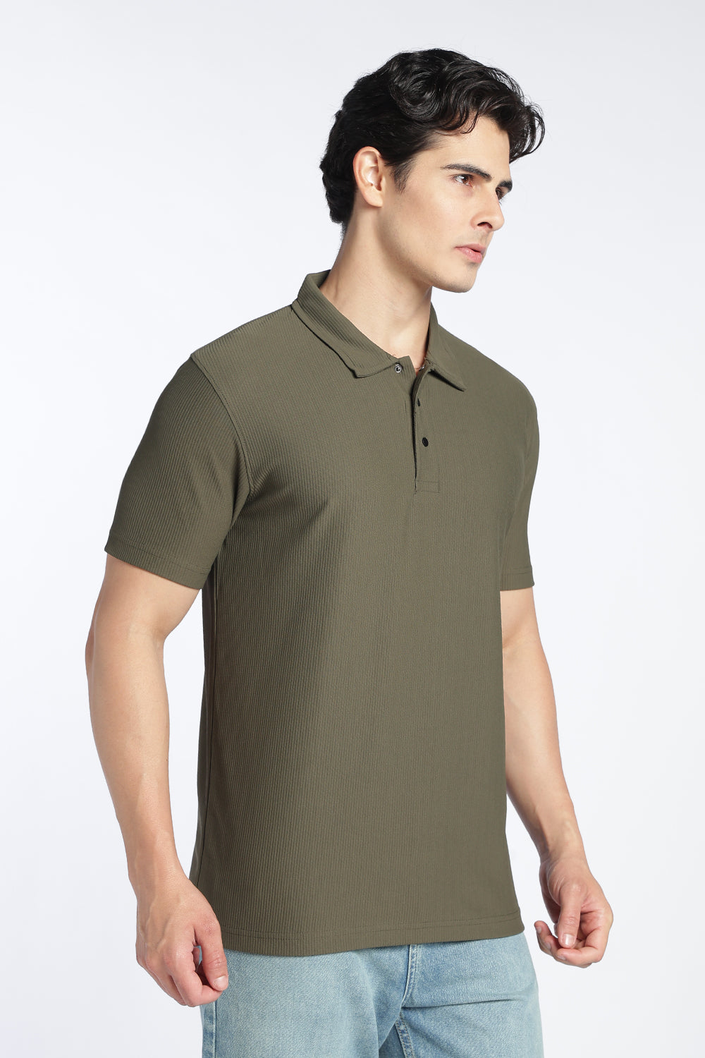 Olive Textured Regular Fit Polo T-Shirt For Men - Image 4