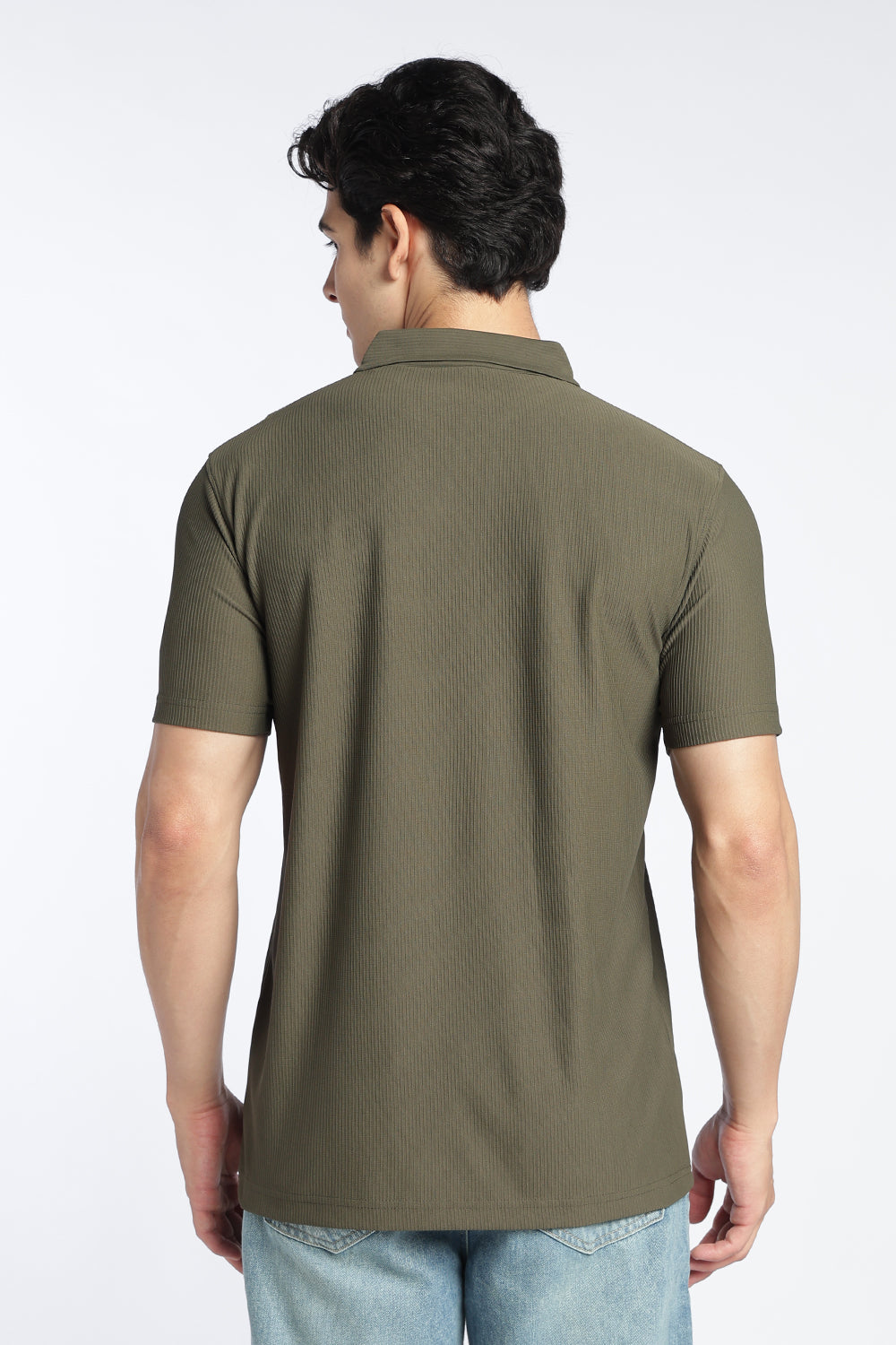 Olive Textured Regular Fit Polo T-Shirt For Men - Image 5