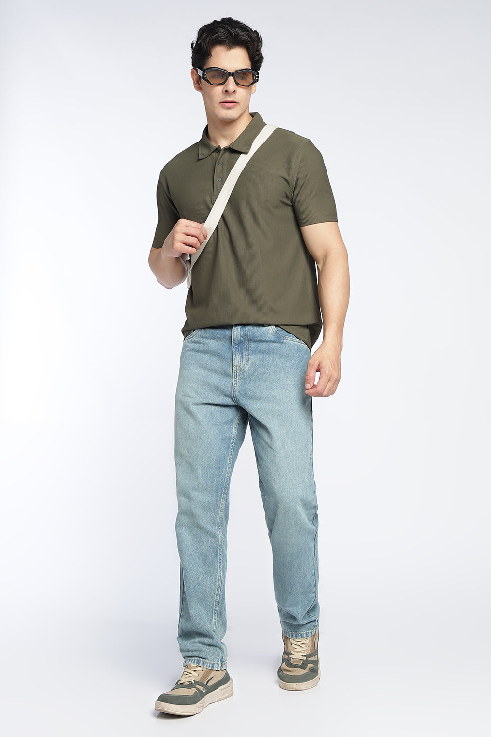 Olive Textured Regular Fit Polo T-Shirt For Men - Image 6