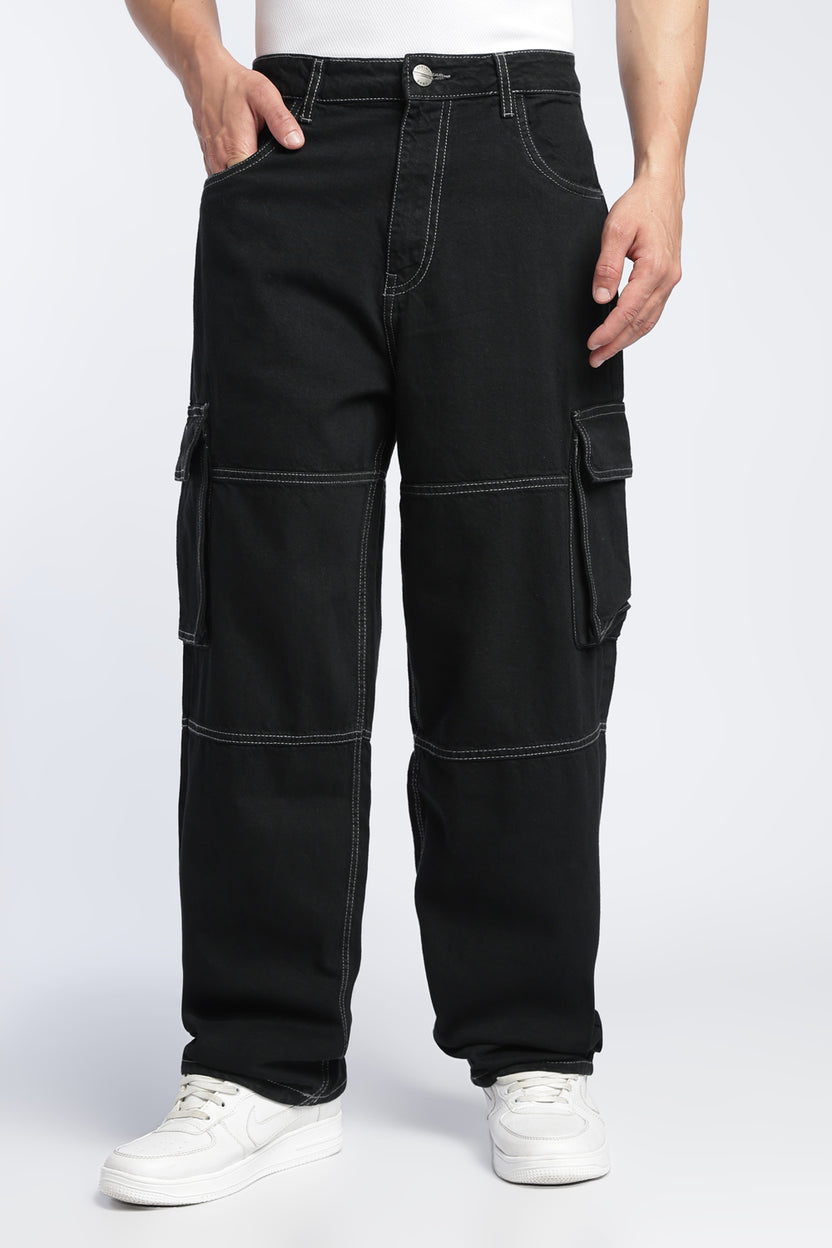 Black Carpenter Fit Jeans With 6 Pocket For Men - Image 2