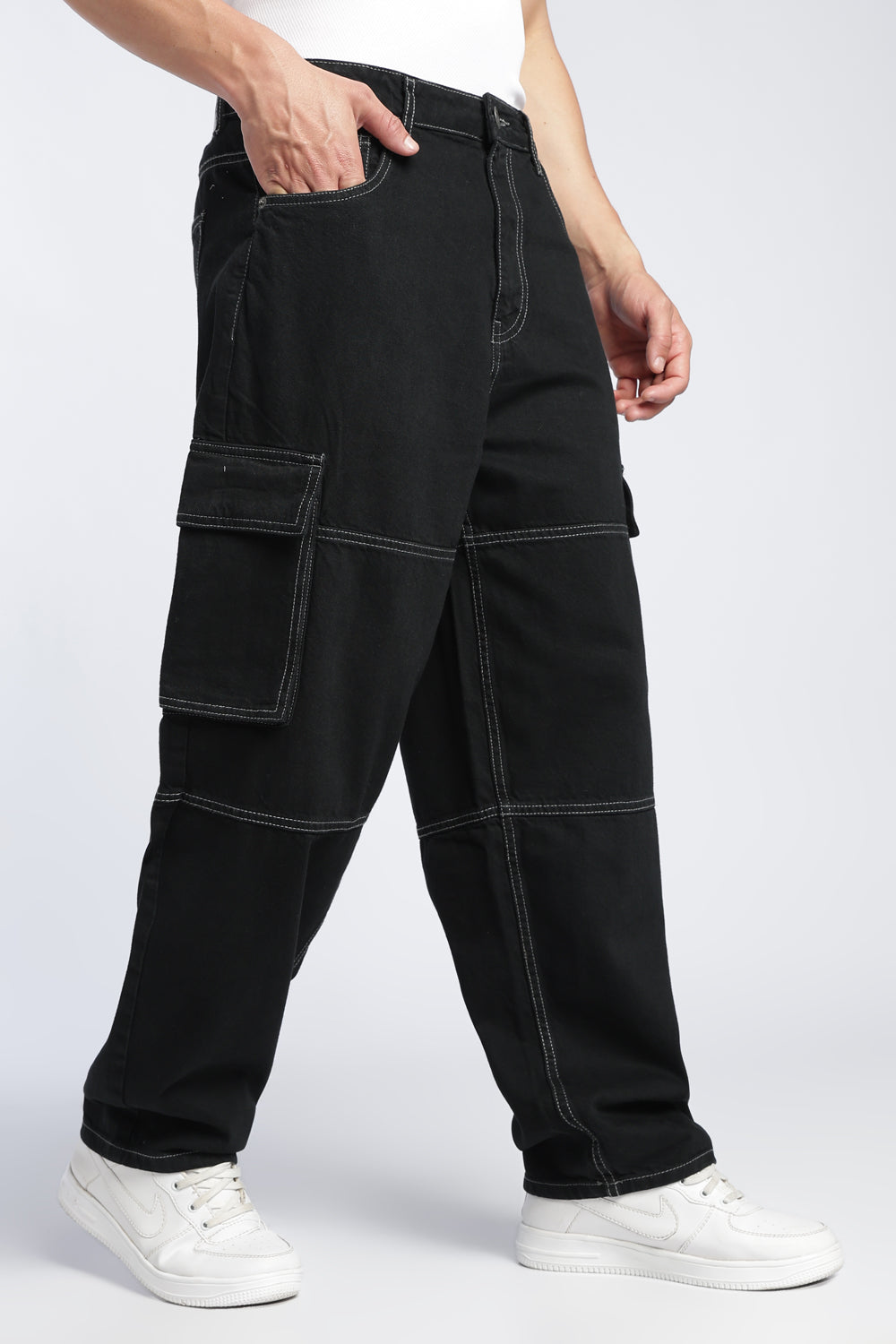 Black Carpenter Fit Jeans With 6 Pocket For Men - Image 4