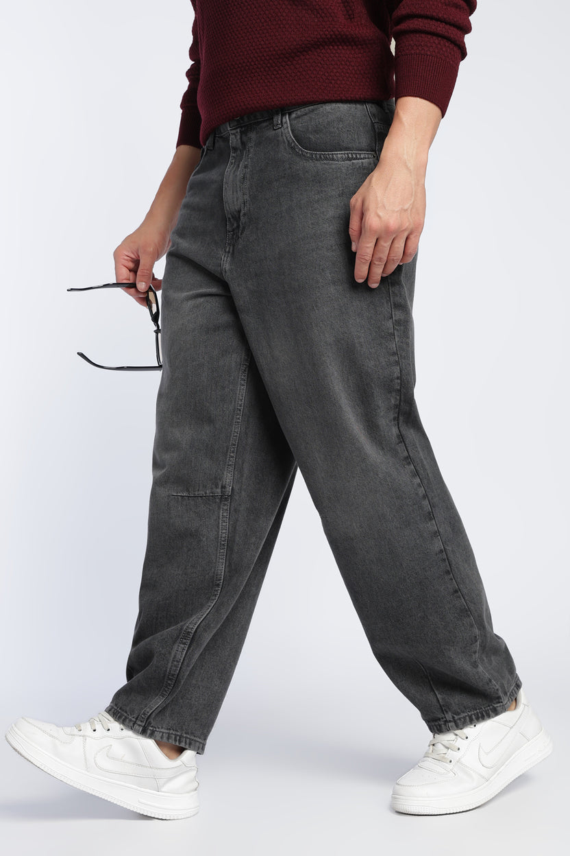 Charcoal Barrel Fit Jeans With 5 Pocket For Men - Image 1