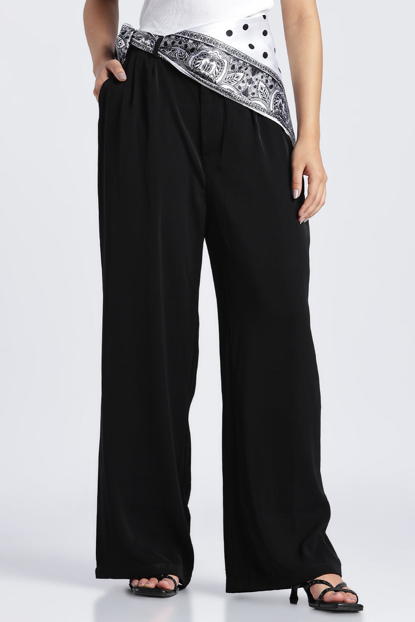 Black Wide Leg Fit Palazzo With 3 Pocket For Women - Image 2