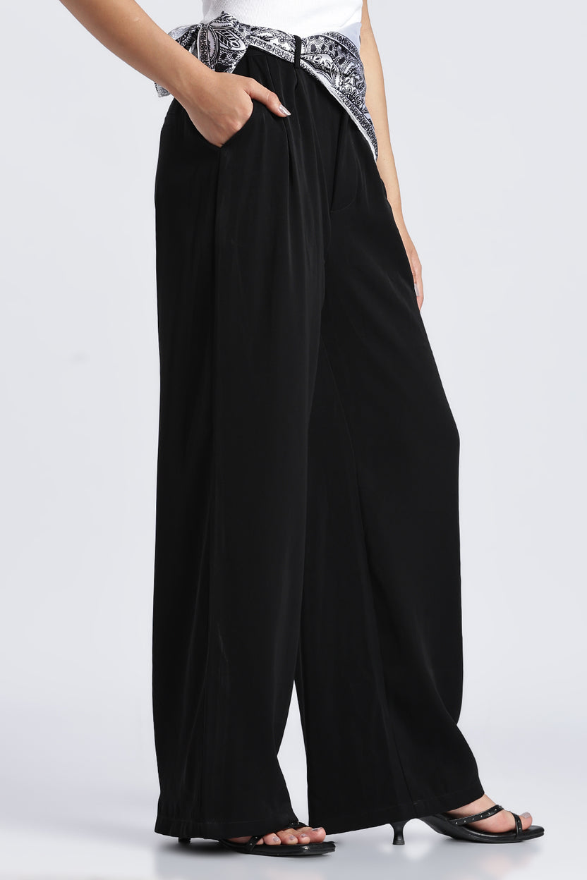Black Wide Leg Fit Palazzo With 3 Pocket For Women - Image 4