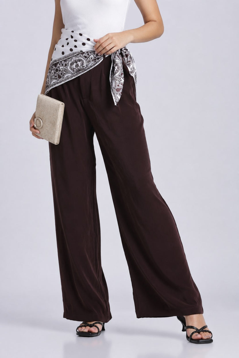 Brown Wide Leg Fit Palazzo With 3 Pocket For Women - Image 1