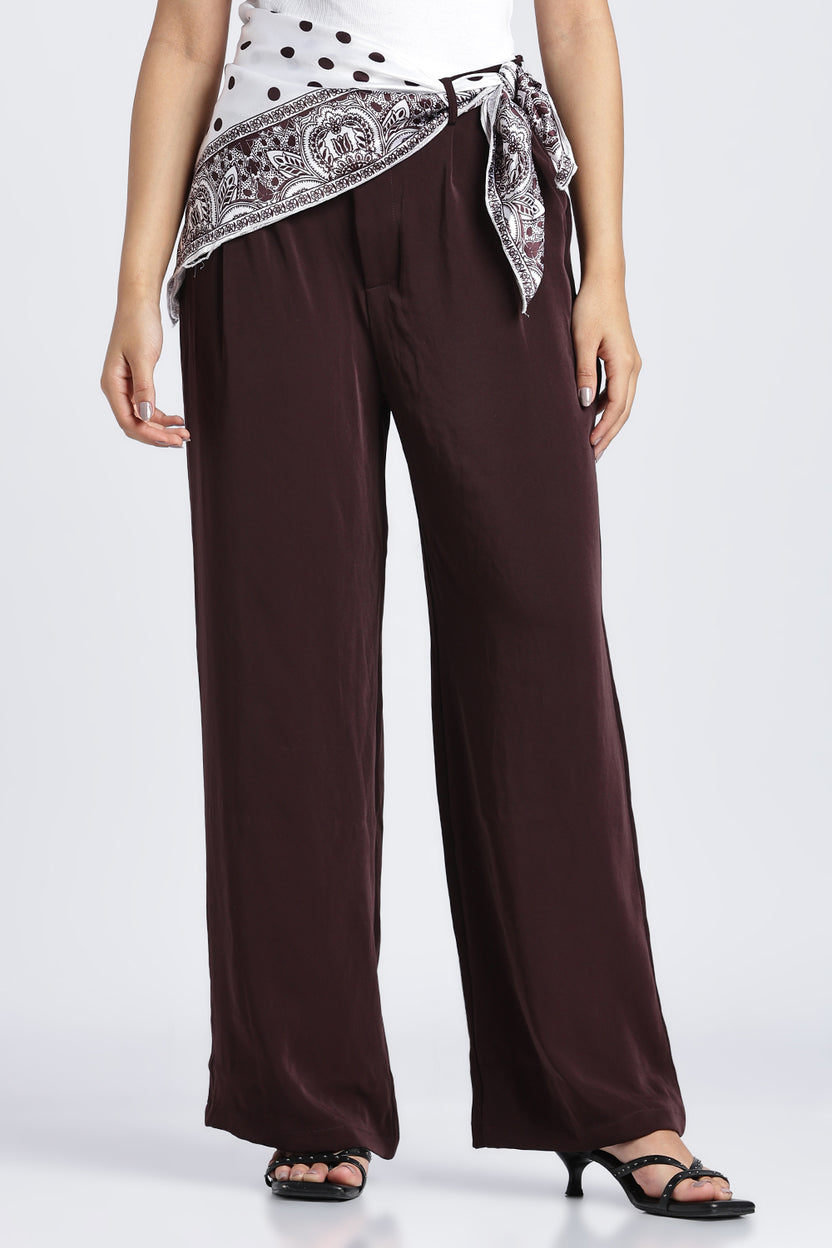 Brown Wide Leg Fit Palazzo With 3 Pocket For Women - Image 2
