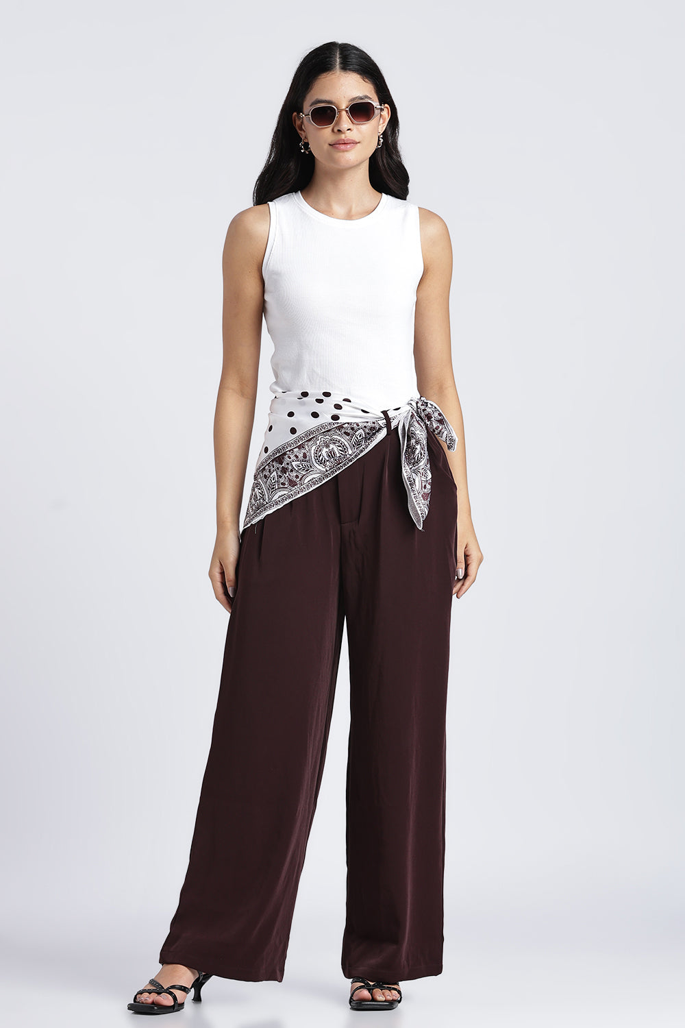 Brown Wide Leg Fit Palazzo With 3 Pocket For Women - Image 6