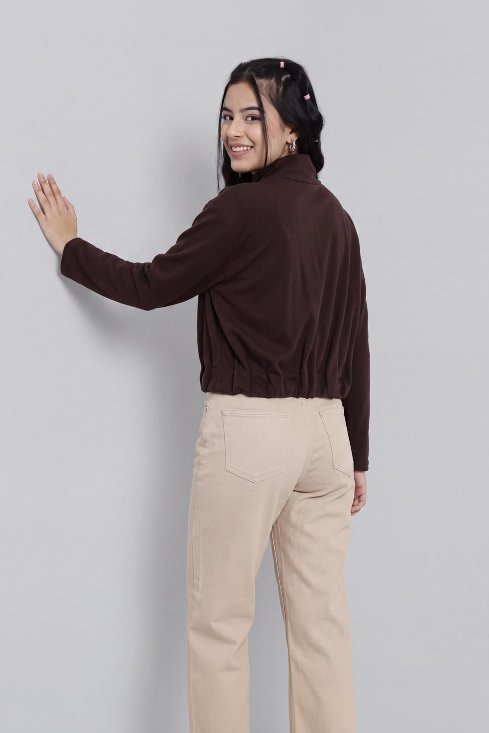 Brown Essential Wear Relaxed Fit Jacket For Women - Image 5