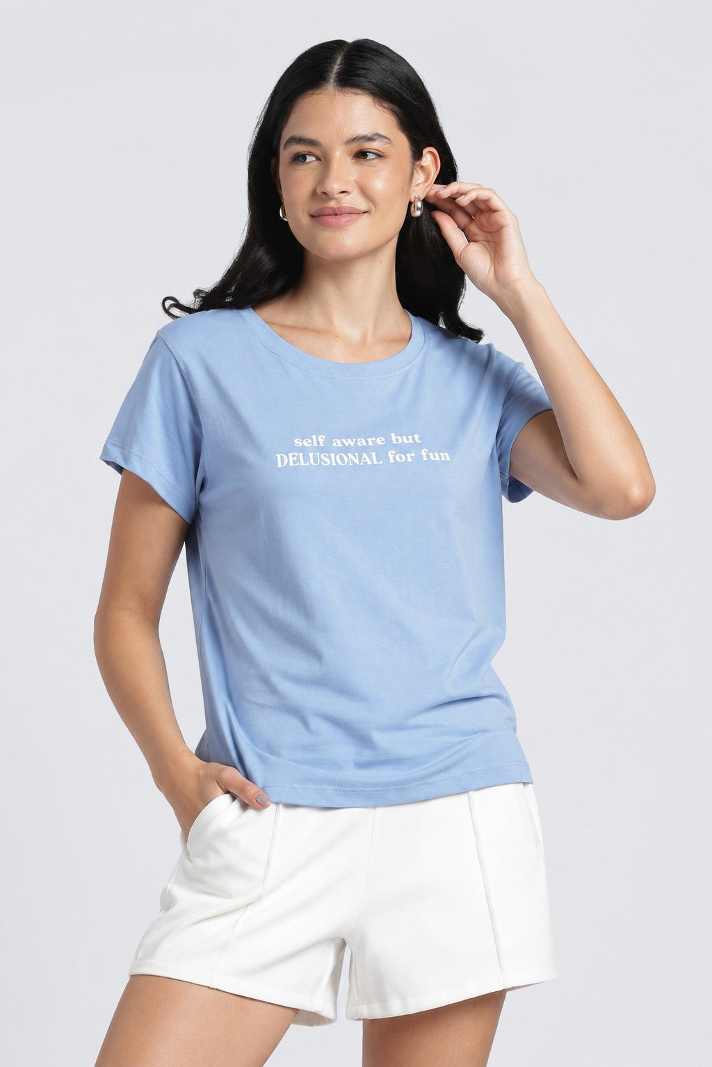 Light Blue Graphic Regular Fit T-Shirt For Women - Image 2