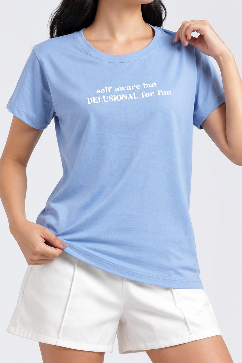Light Blue Graphic Regular Fit T-Shirt For Women - Image 3