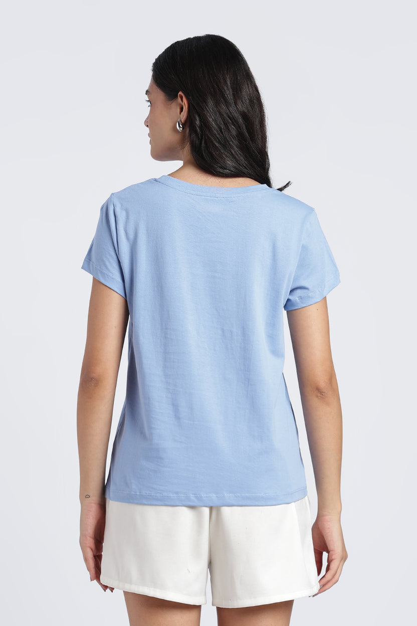 Light Blue Graphic Regular Fit T-Shirt For Women - Image 5