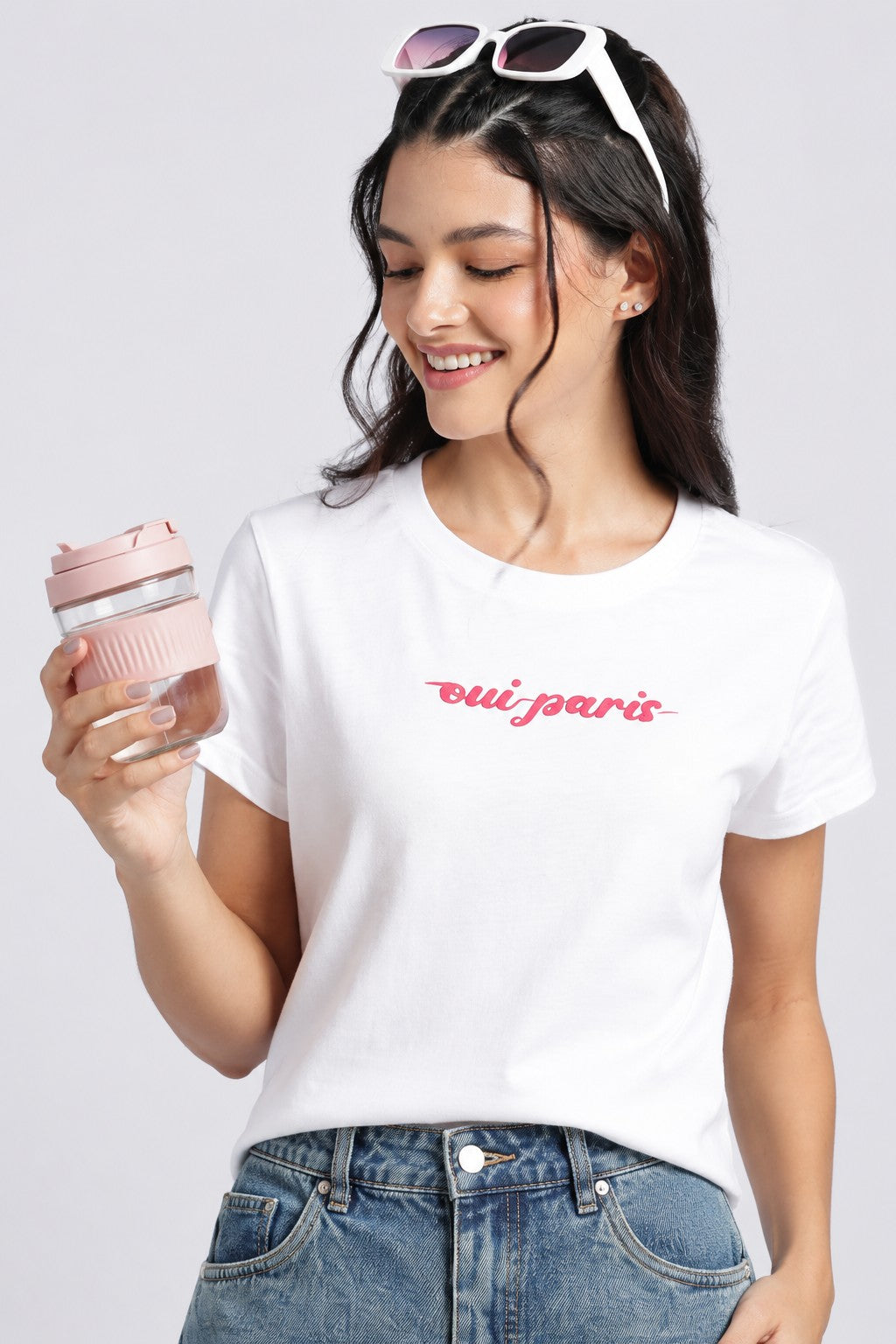 White Graphic Regular Fit T-Shirt For Women - Image 1