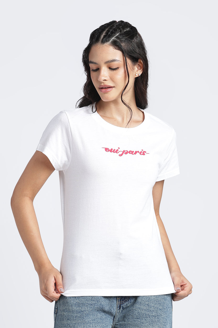 White Graphic Regular Fit T-Shirt For Women - Image 2