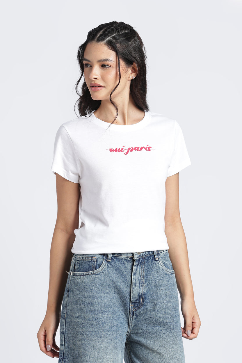 White Graphic Regular Fit T-Shirt For Women - Image 4