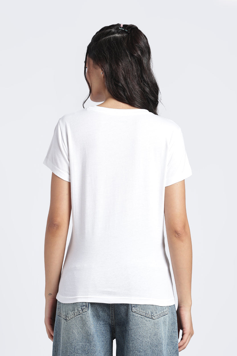 White Graphic Regular Fit T-Shirt For Women - Image 5