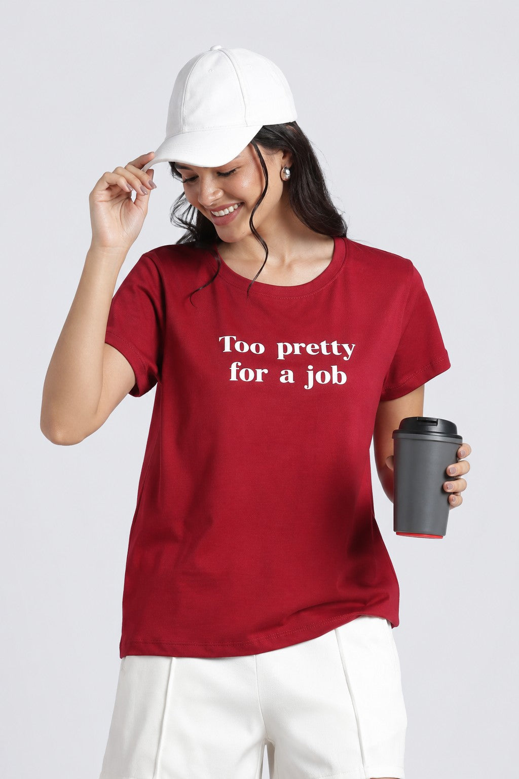 Red Graphic Regular Fit T-Shirt For Women - Image 1