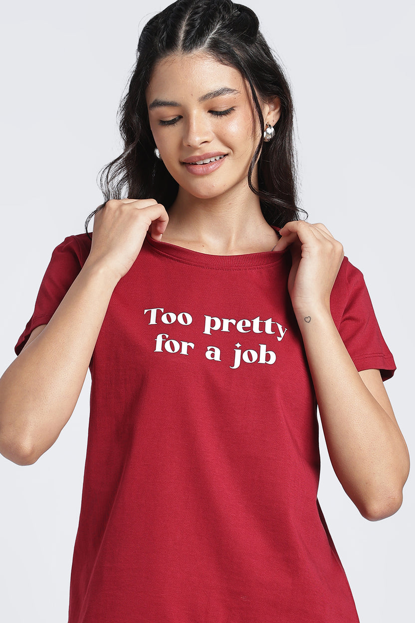 Red Graphic Regular Fit T-Shirt For Women - Image 3